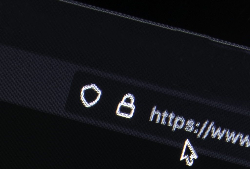Image of a black mouse pointing at a web browser text field that reads https